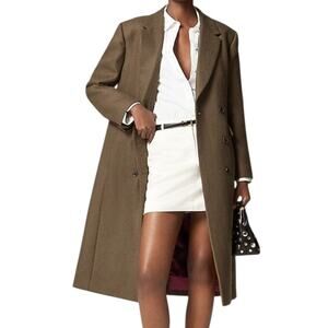 J Crew Petite Palais Double Breasted Topcoat Italian Wool Coat Jacket Green 2P